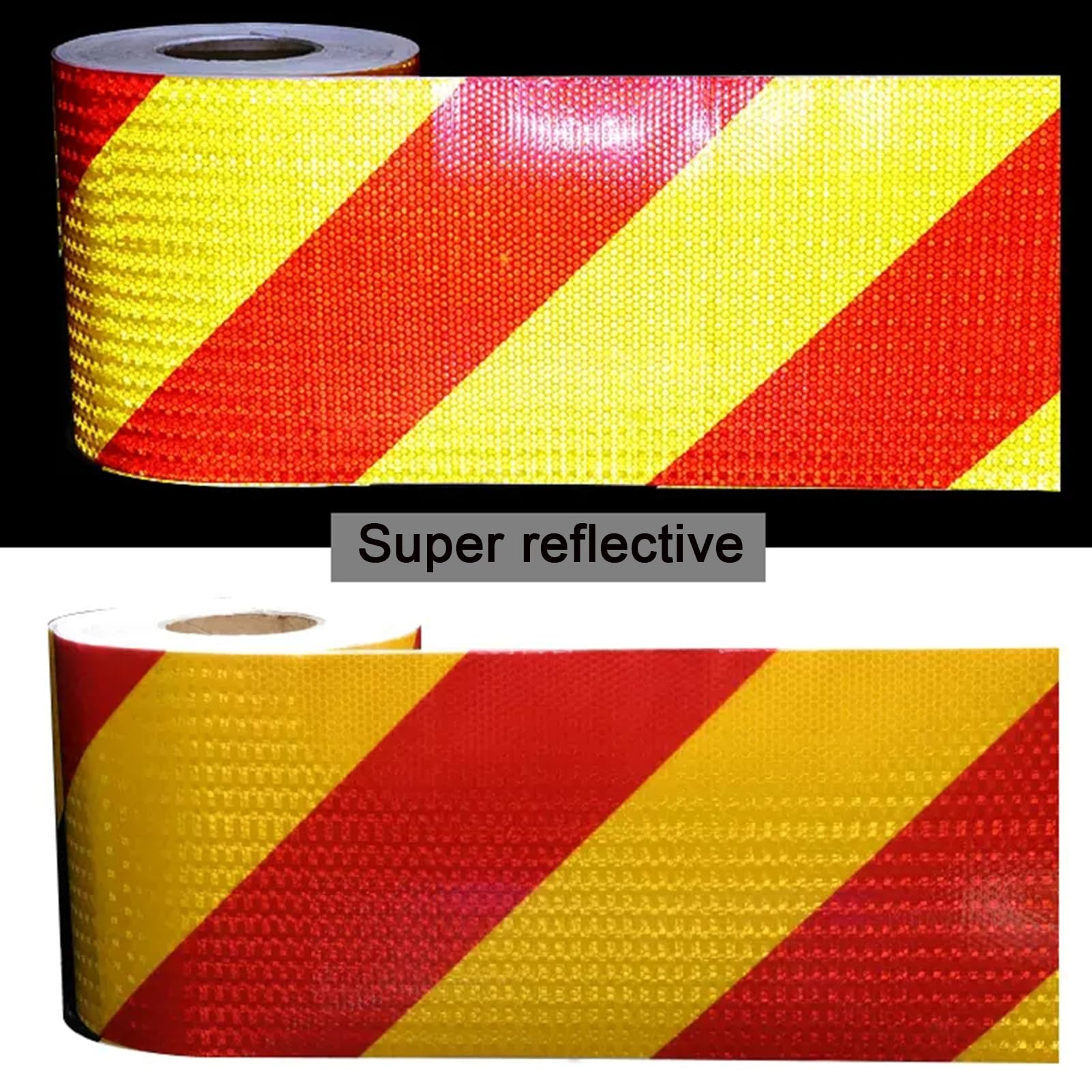 Haute Visibilité Ruban Réfléchissant, Bandes D'avertissement De Sécurité Jaune Rouge, Autocollant Réfléchissant Imperméable pour Remorques Camions Voitures Bateaux,30cm x 10m