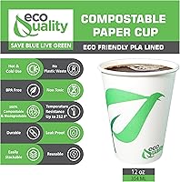 Vista 2 de Vasos de papel compostables de 12 onzas, tazas de café de papel blanco biodegradables desechables con forro de ácido poliláctico (PLA), tazas