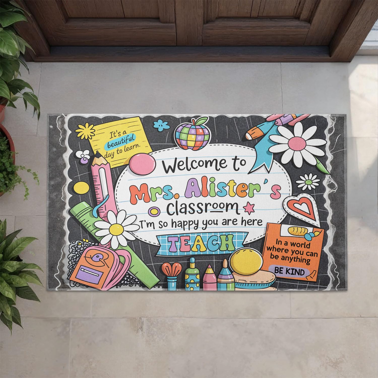 Personalized Classroom Welcome Mat – Custom ABCD School Carpet, Back to School Doormat for Teacher, Classroom Floor Decor, Customized Teacher Gift,