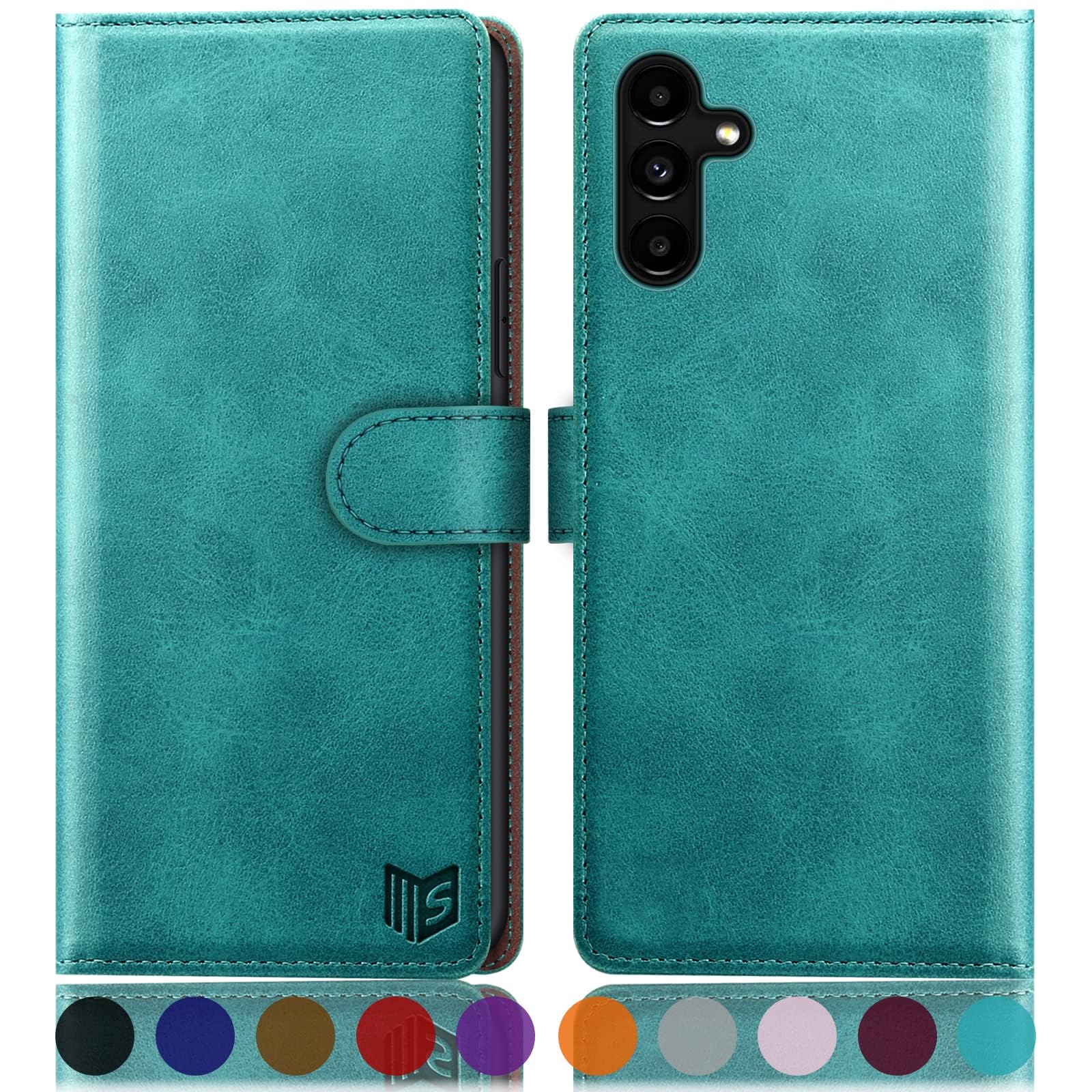 SUANPOT for Samsung Galaxy A35 5G Wallet case with RFID Blocking Credit Card Holder,Flip Book PU Leather Protective Cover Women Men for Samsung A35 Phone case Blue Green