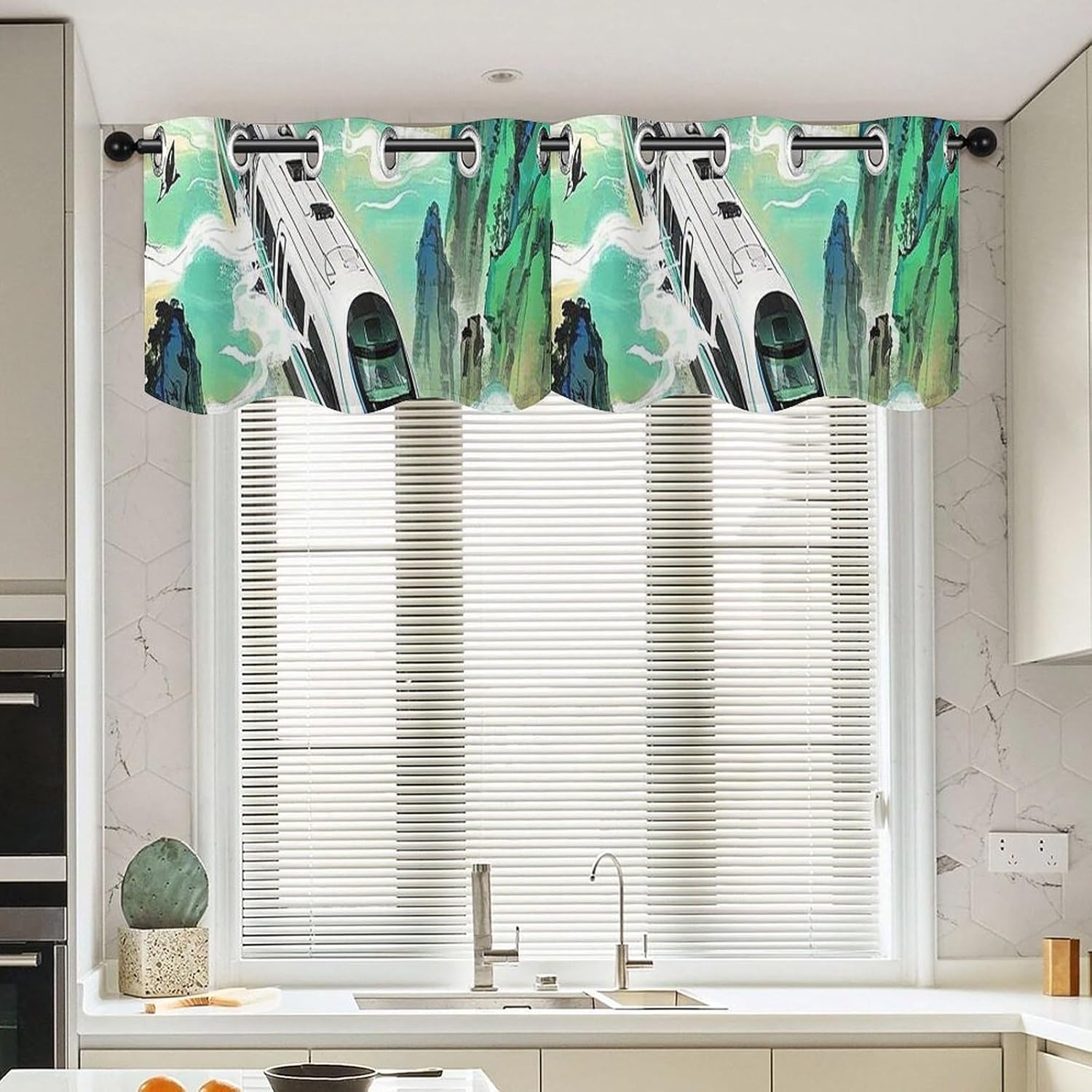 The High-Speed Rail is Speeding Valance for Windows, 2 Pack Kitchen Curtains Modern Home Decor, Soft Blackout Window Curtains for Living Room & Bedroom, 18 X 52 Inch