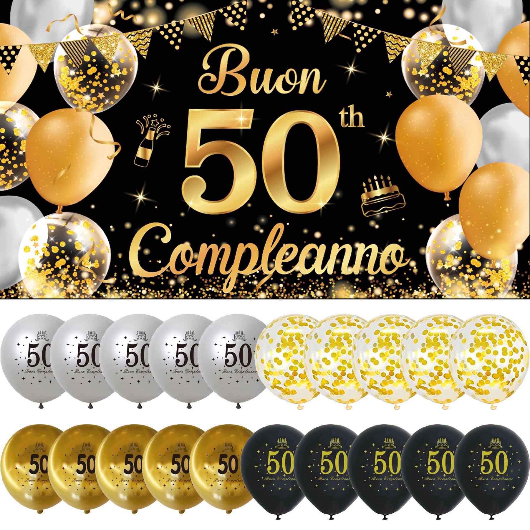 Striscioni Buon Compleanno 50 Anni - Festone e Sfondo per Festa di Compleanno - Addobbi Decorazioni per Donna e Uomo