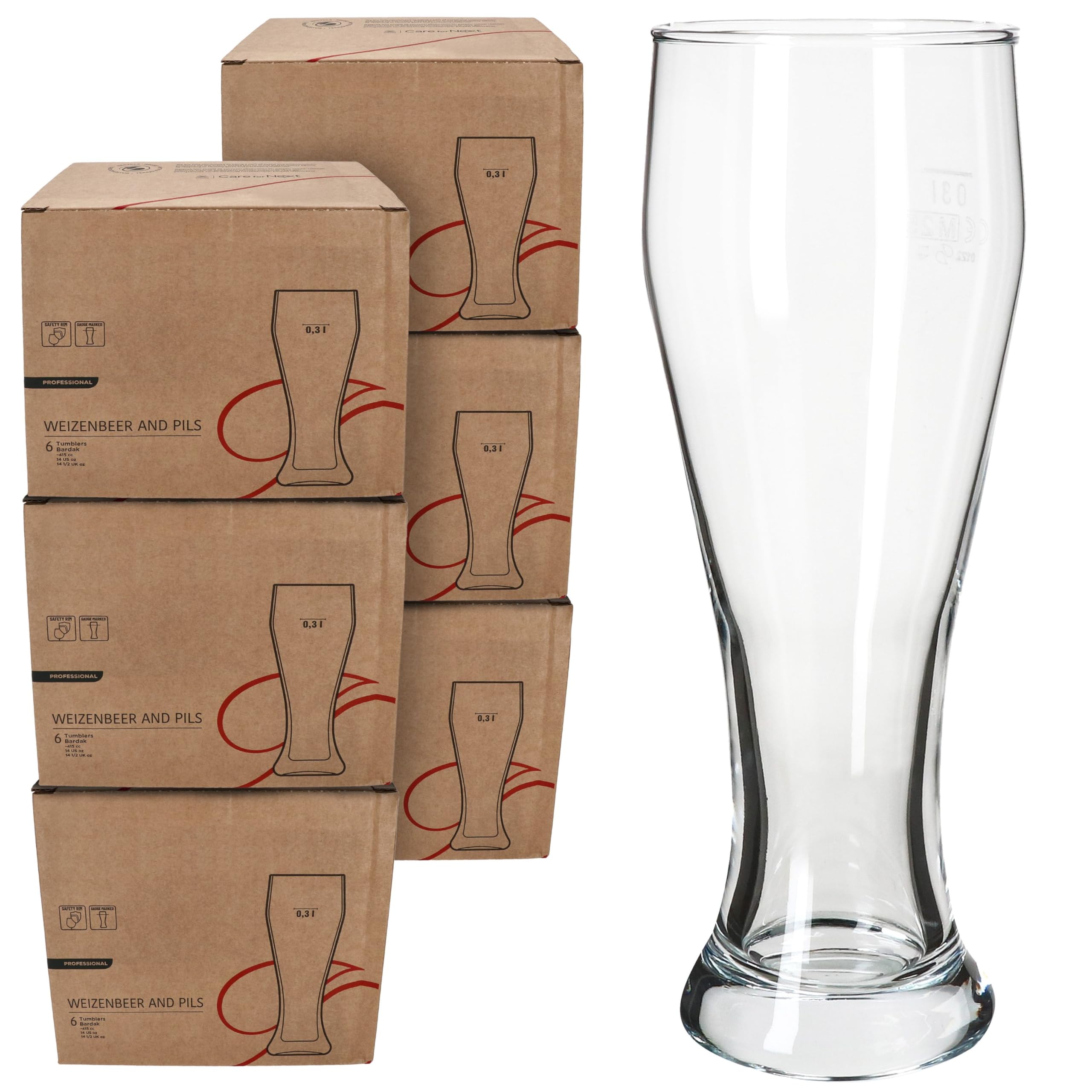 MamboCat 36er Set Seppl Baby-Weizenbiergläser klar 0,3L geeicht I kleines Weißbier-Glas mit schlanker Form I Hefeweizen I Daheim, Gastro, Hotel, Restaurant & Zuhause