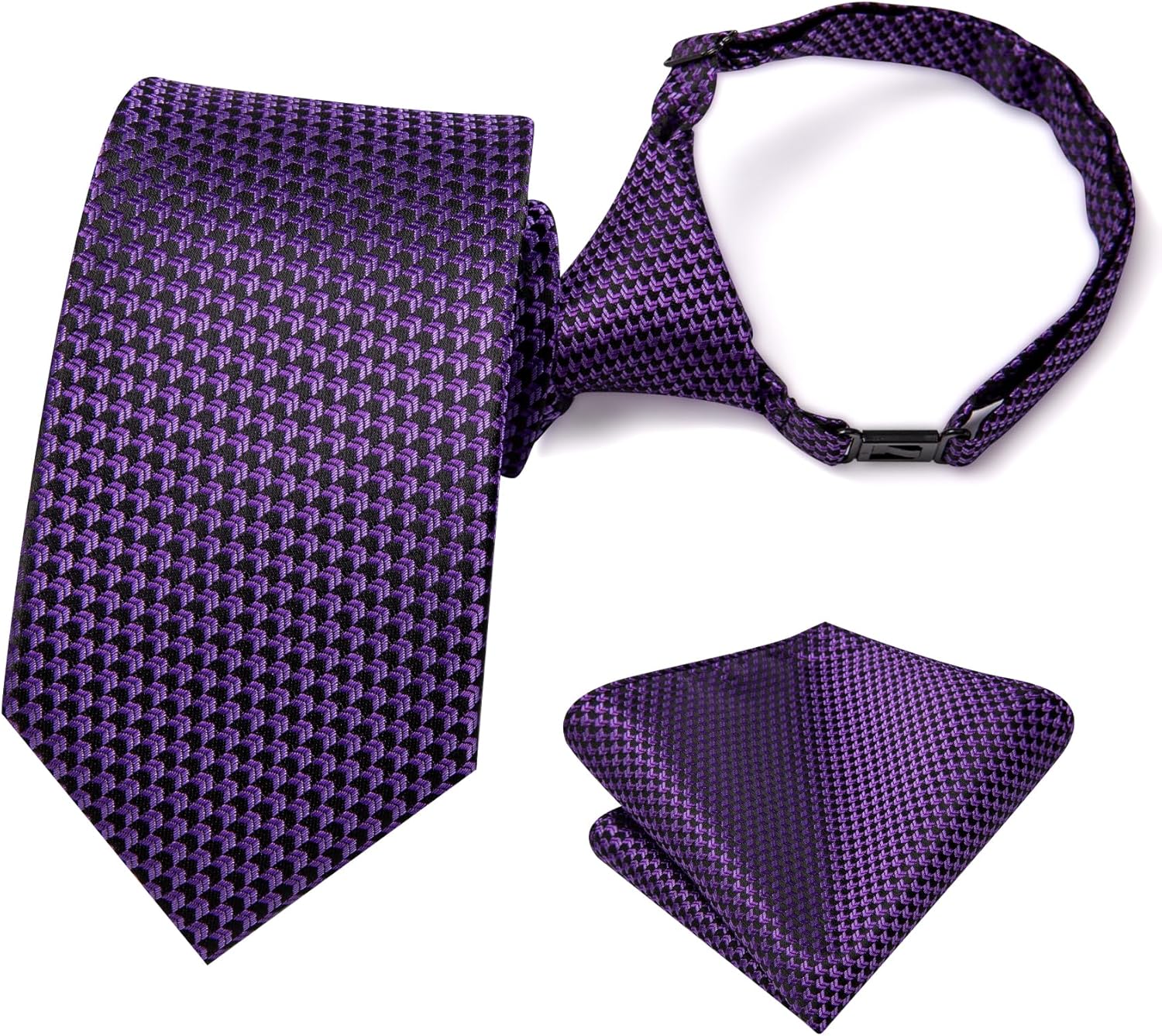 Hi-Tie Boys Tie Pre-Tied Pocket Square Set Adjustable Kids Neckties Age 7-11 Years School UniForm Graduation