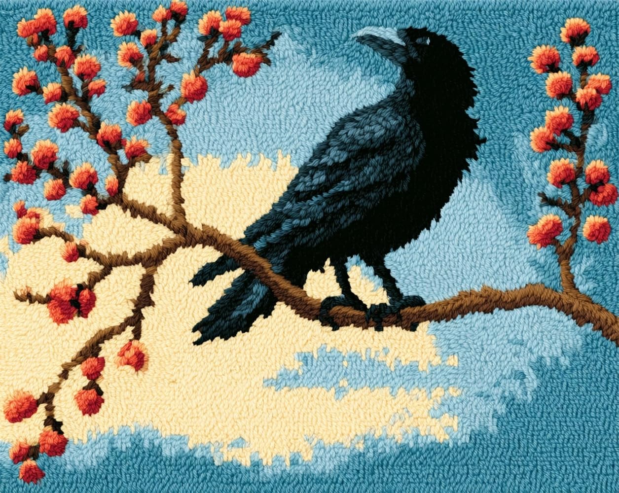 FWRTYCB DIY Latch Hook Rug Kit Crow in the Tree