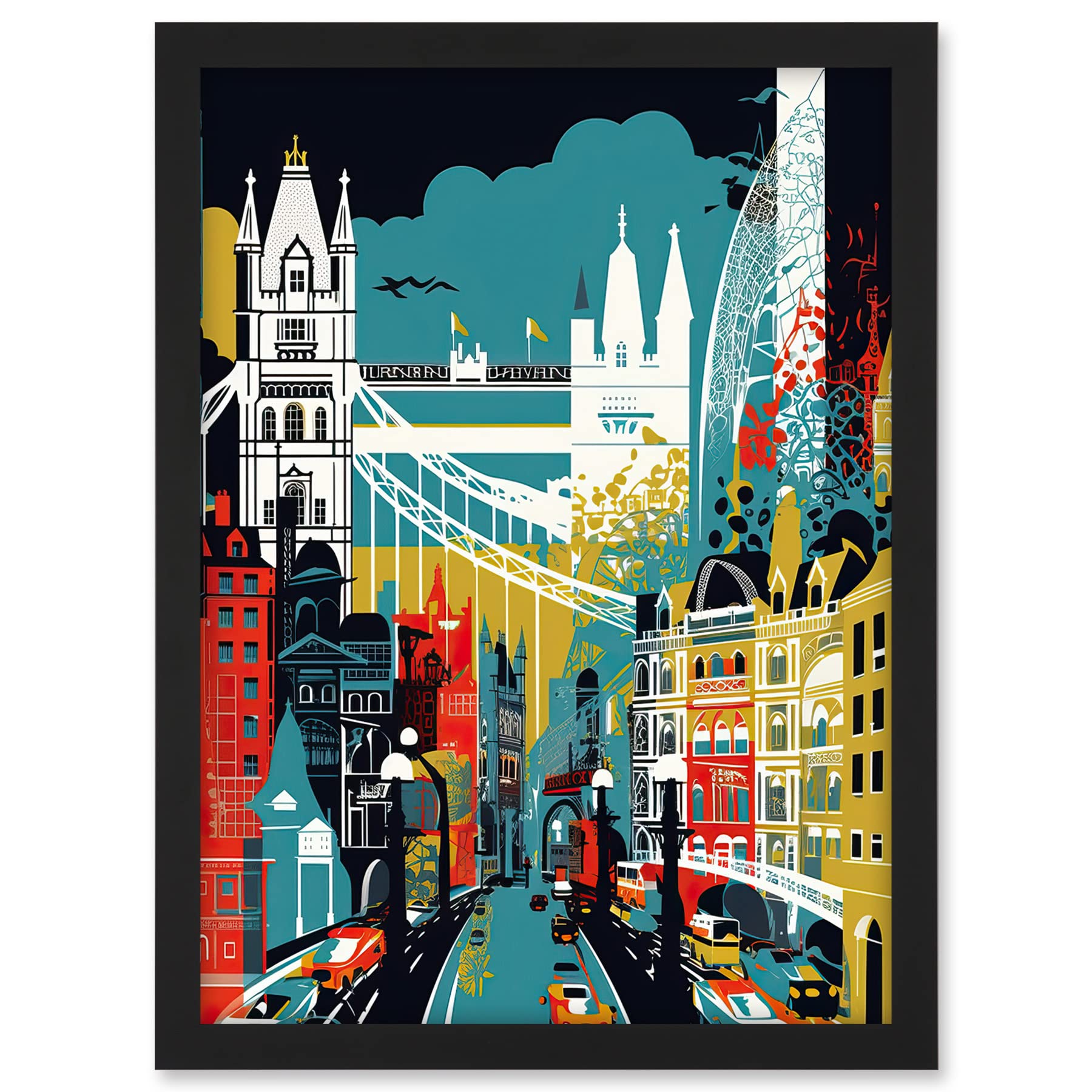 Artery8 London Iconic Landmarks Modern Abstract Cityscape Artwork Framed A3 Wall Art Print