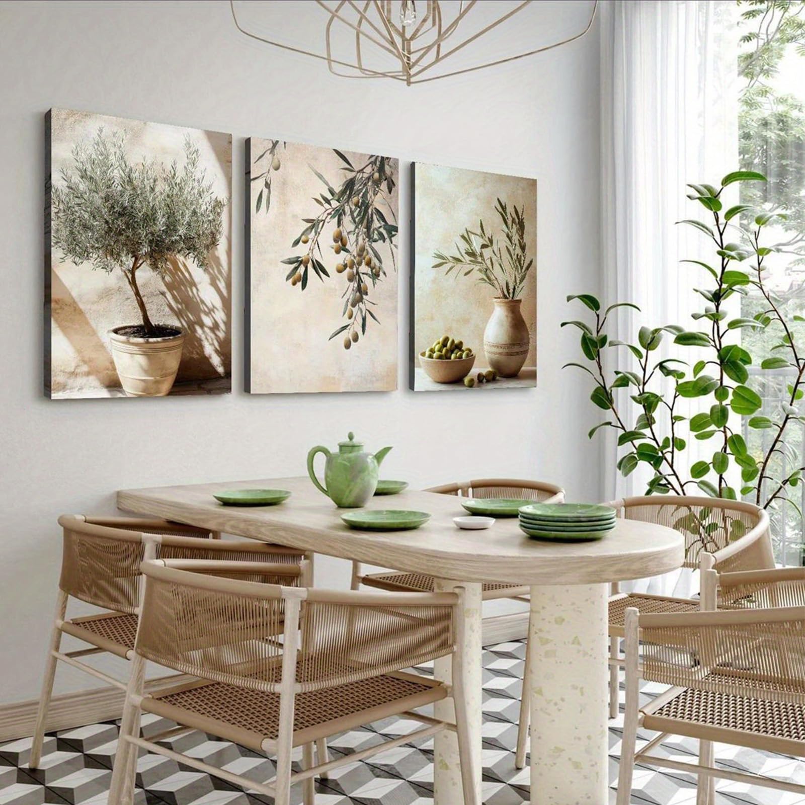 Set di 3 poster a tema ulivo con piante mediterranee, decorazione da parete bohémien, decorazione moderna per soggiorno e camera da letto, immagini senza cornice