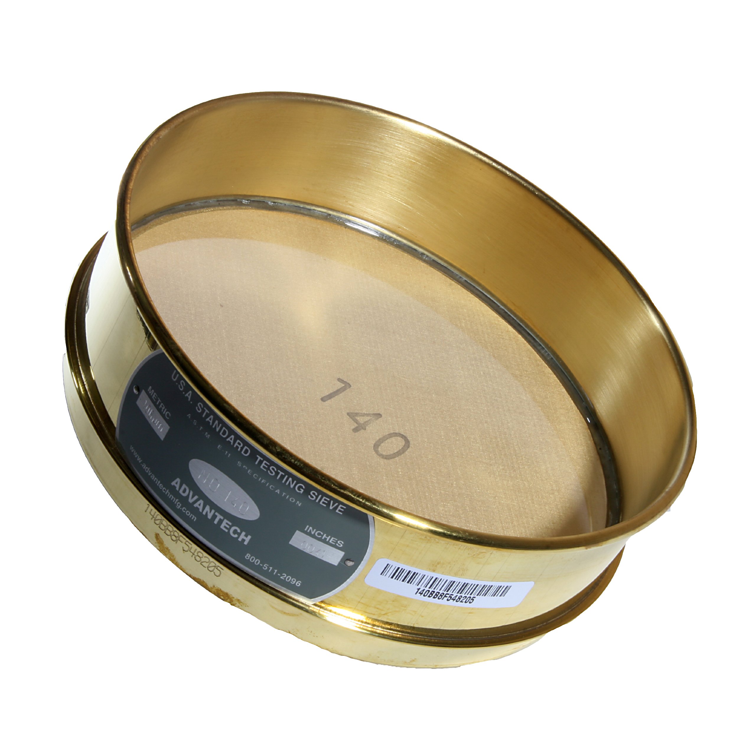 Advantech Brass Brush Sieves, 8" Diameter, #140 Mesh, Full Height