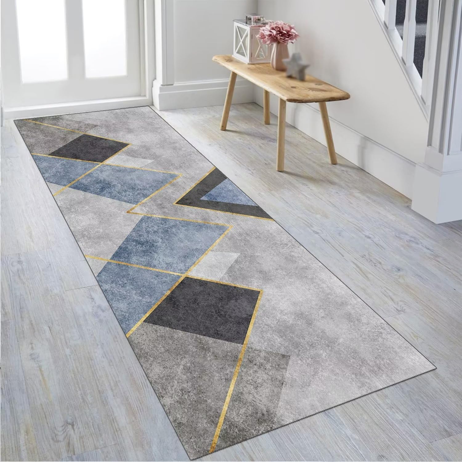 KARAT Tappeto a passatoia per Cucina, corridoio e Soggiorno, Tappeto Moderno Antiscivolo, per Soggiorno e Camera da Letto, Venduto al Metro su Misura, Colore Arancione/Grigio, 80 x 100 cm (Calama
