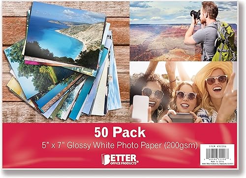 Better Office Products Papel fotográfico brillante, 5 x 7 pulgadas, 50 hojas, 7.05 ozm, 5 x 7, paquete de 50 unidades