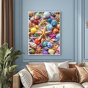 xcemhil Seashell Diamond Painting, Beach Diamond Painting for Adults, Seashell Diamond Art 5D Full Drill Gem Art for Gift and Home Wall Decor 12x16 inch