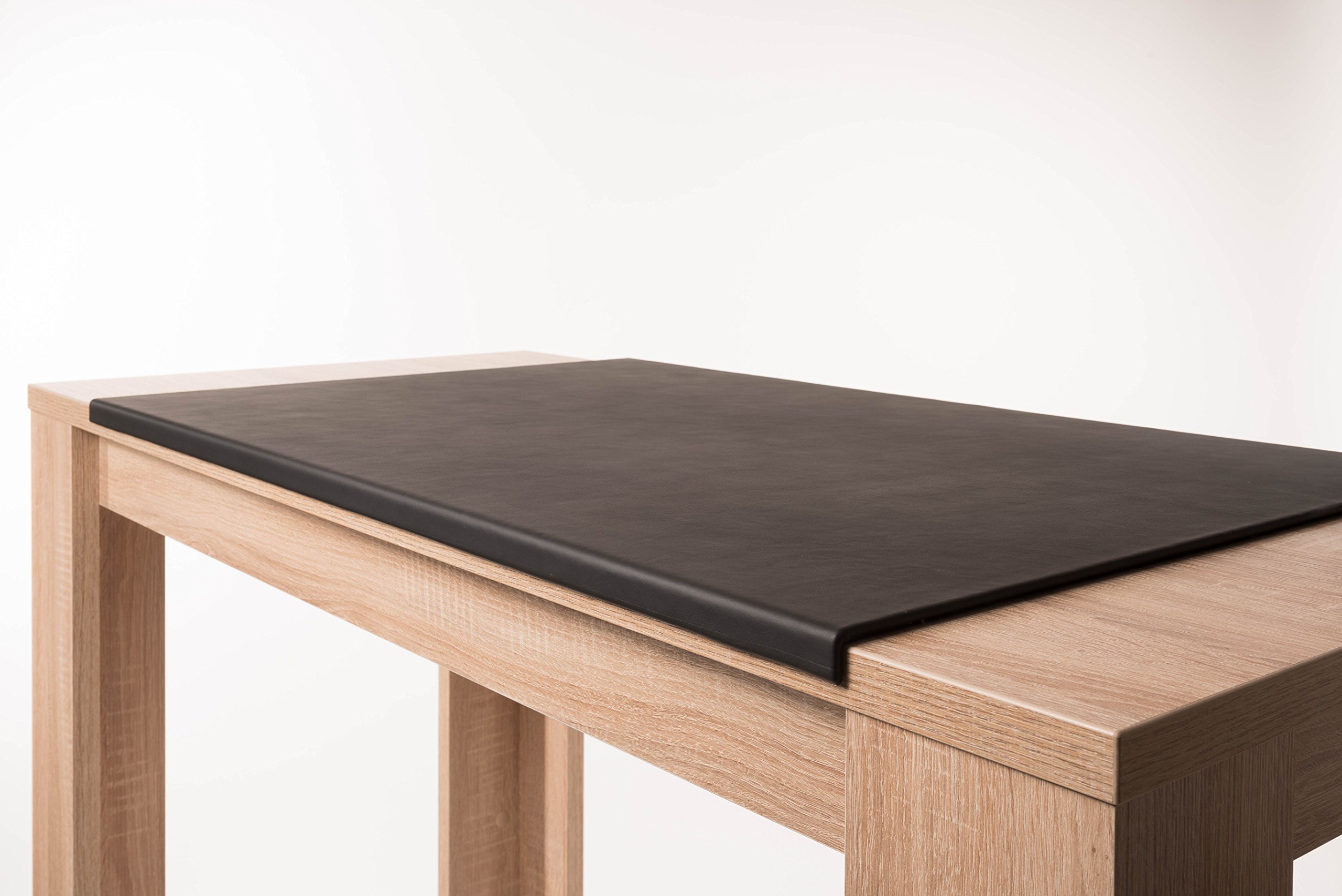 Schreibtischunterlage Schreibunterlage Leder Kantenschutz: 88x59 cm Echtleder abgewinkelt Auflage schwarz rutschfest für Büro, USO880590