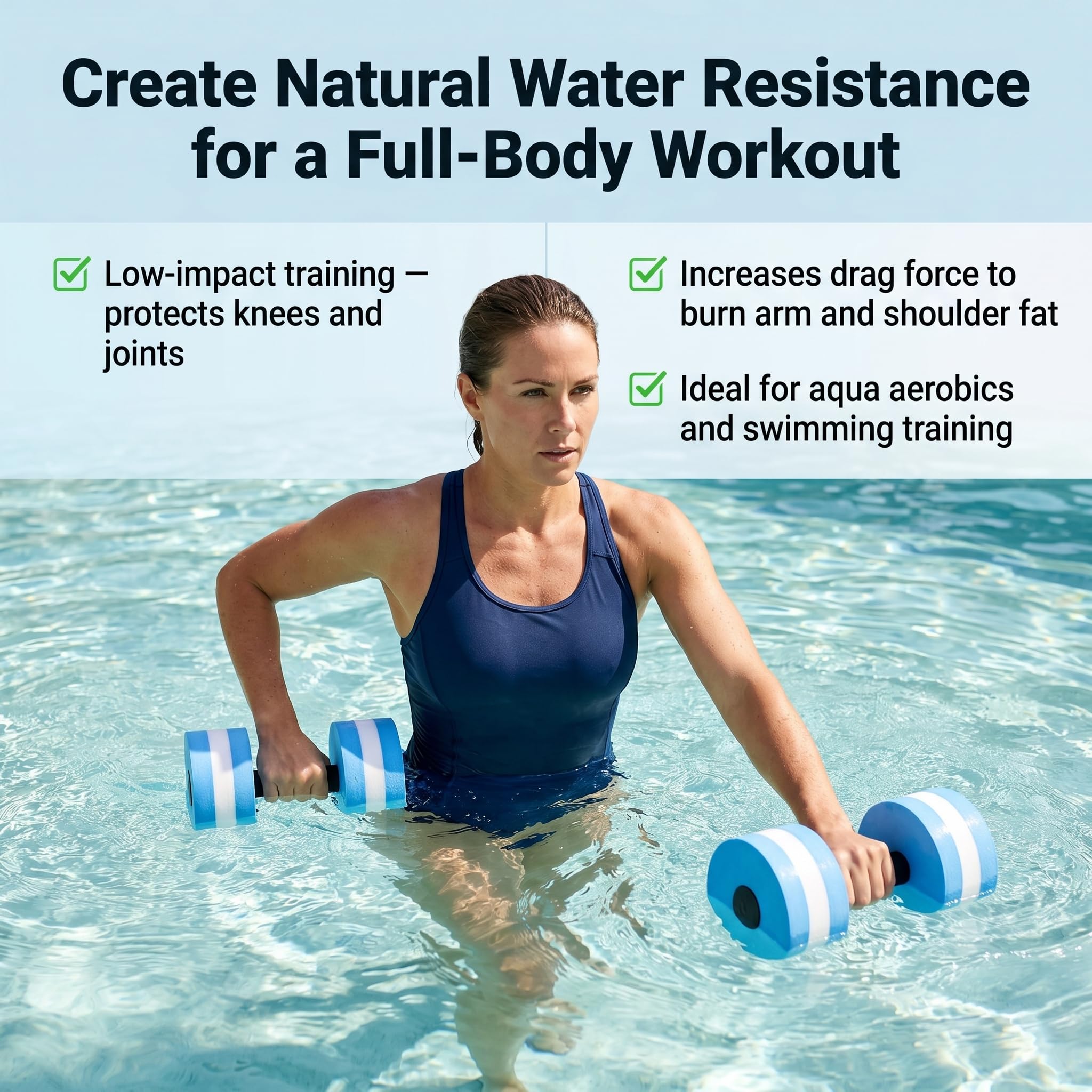 Mancuernas de Agua, Juego de 2 Mancuernas Acuáticas de Espuma EVA, Mancuerna para Entrenamiento de Natación y Deportes Acuáticos