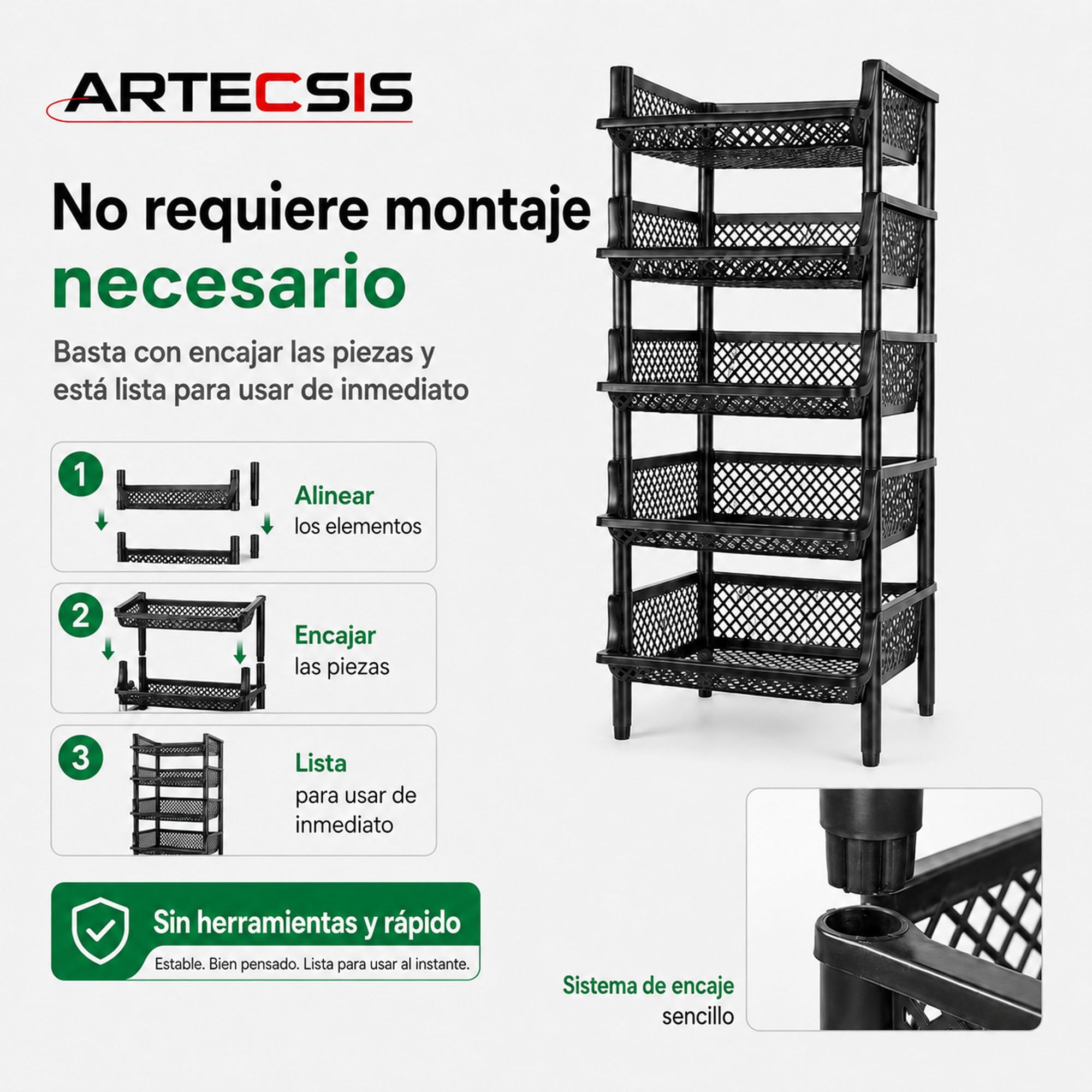 ARTECSIS - Juego de 2 estantes de Almacenamiento de plástico, 6 Niveles, 120 x 50 x 40 cm, Color Negro