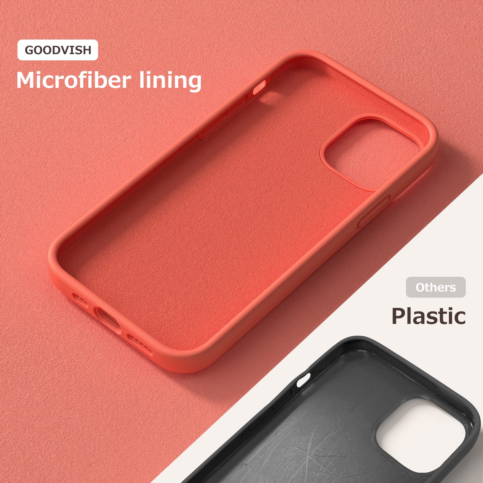GOODVISH 3 in 1 Cover in Silicone per iPhone 12 & iPhone 12 Pro 6,1", con 2 Pezzi di Pellicola Protettiva, Silicone Liquido Custodia per Cellulare con Morbida Microfibra Antiurto, Rosso-Arancio