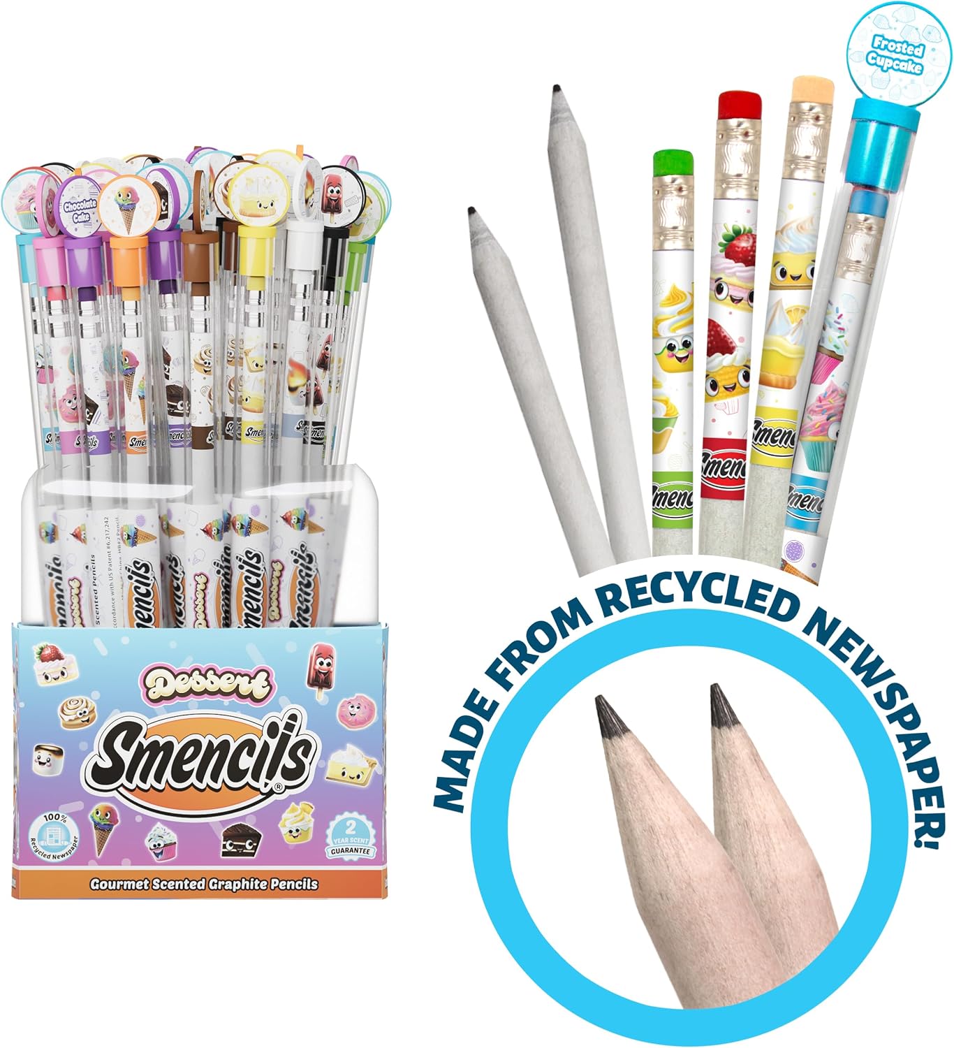 Dessert Smencils Cylinder – HB #2 Scented Pencils, 50 Count, Recycled Newspaper Pencils, Kids School Supplies, Gifts for Kids, Party Favors, Classroom Rewards image 3