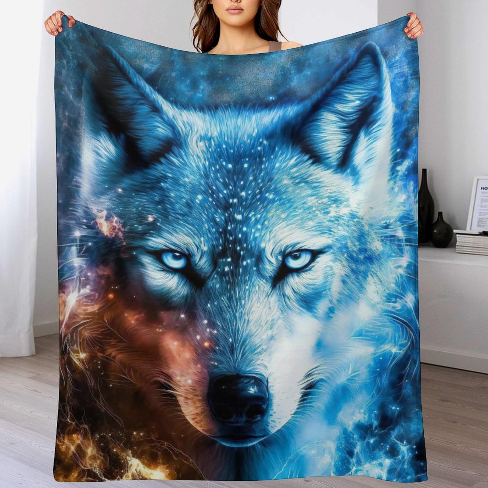 Couverture en flanelle loup imprimée de haute qualité pour lit confortable