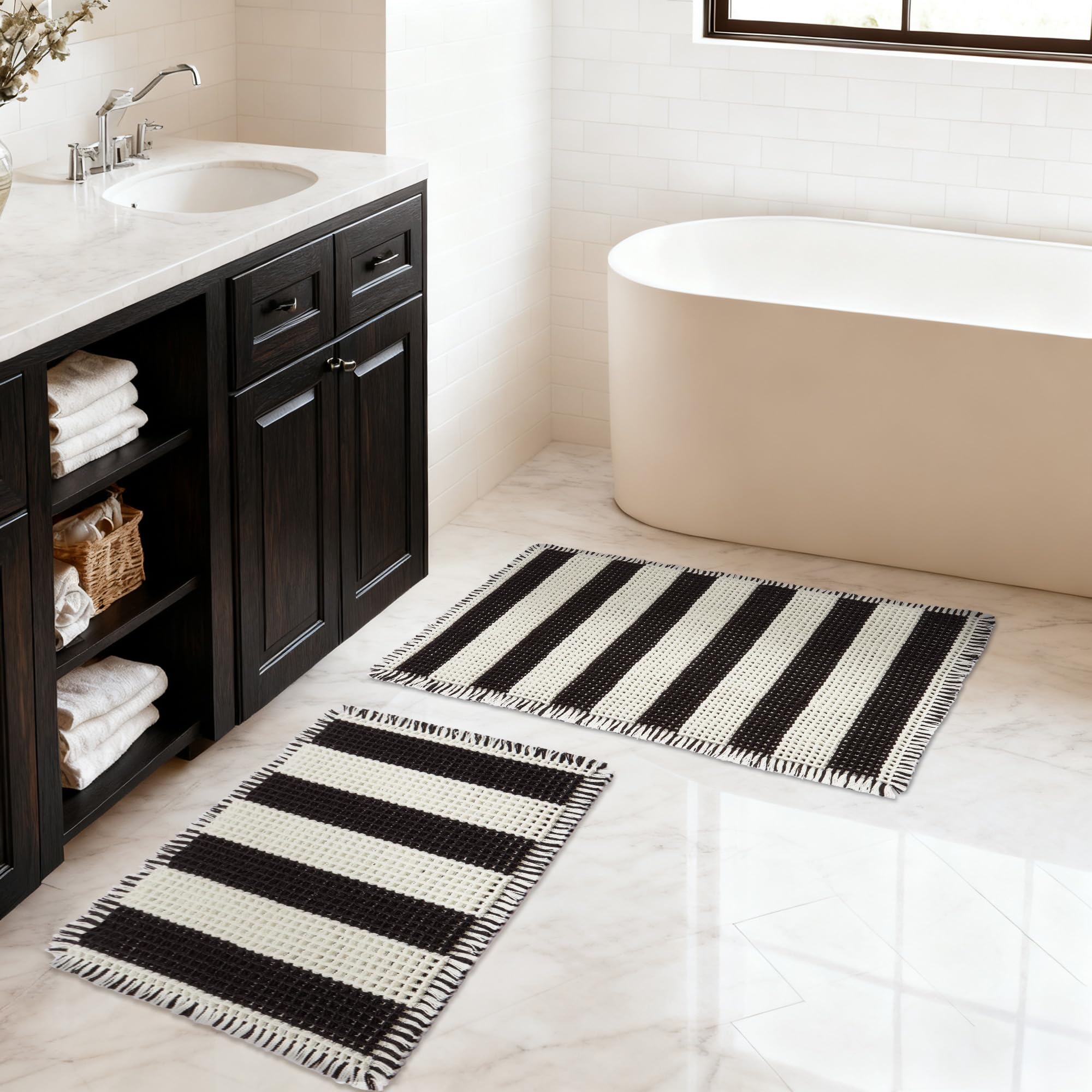 Bathroom Rugs Sets 2 Piece Absorbent Quick Drying Machine Washable Non Slip Bathroom Accessories 17x24 18x30 Black and