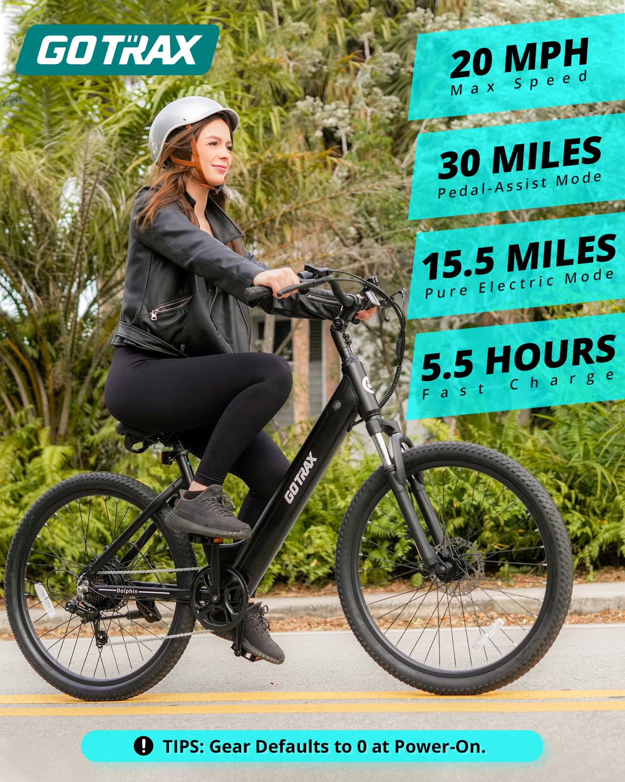 Gotrax Dolphin 26" Electric Bike, Max Range 30Miles(Pedal-assist1) & 20Mph Power by Peak 500W, 5 Pedal-Assist Levels & Front Suspension, 7-Speed&Boost Mode, City E-Bike for Adult, Step-Thru Bicycle
