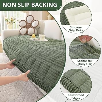 OstepDecor Sofa Covers 2 3 4 Seater, Pet Sofa Cover, Settee Covers, Couch Protectors for Dogs, L-Shaped Corner Couch Cover, Thick Soft Corduroy Fuzzy Pads for Pets and Kids (Green, 70x150cm)
