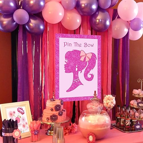 Miniatura 2 de FZR Legend Decoración de suministros de fiesta de niña rosa, linda princesa con lazo en la cabeza, póster grande con 24 calcomanías de lazo para