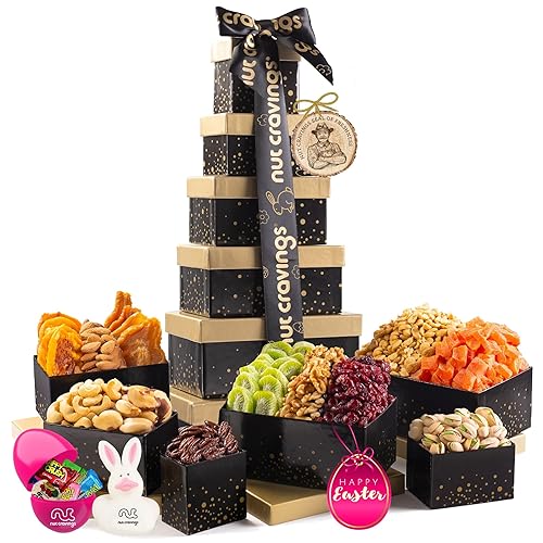 Vista 12 de NUT CRAVINGS Colección Gourmet - Agradecimiento y Apreciación, Cesta de Regalo Torre de Nueces y Frutas Secas, con Cinta TY + Tarjeta