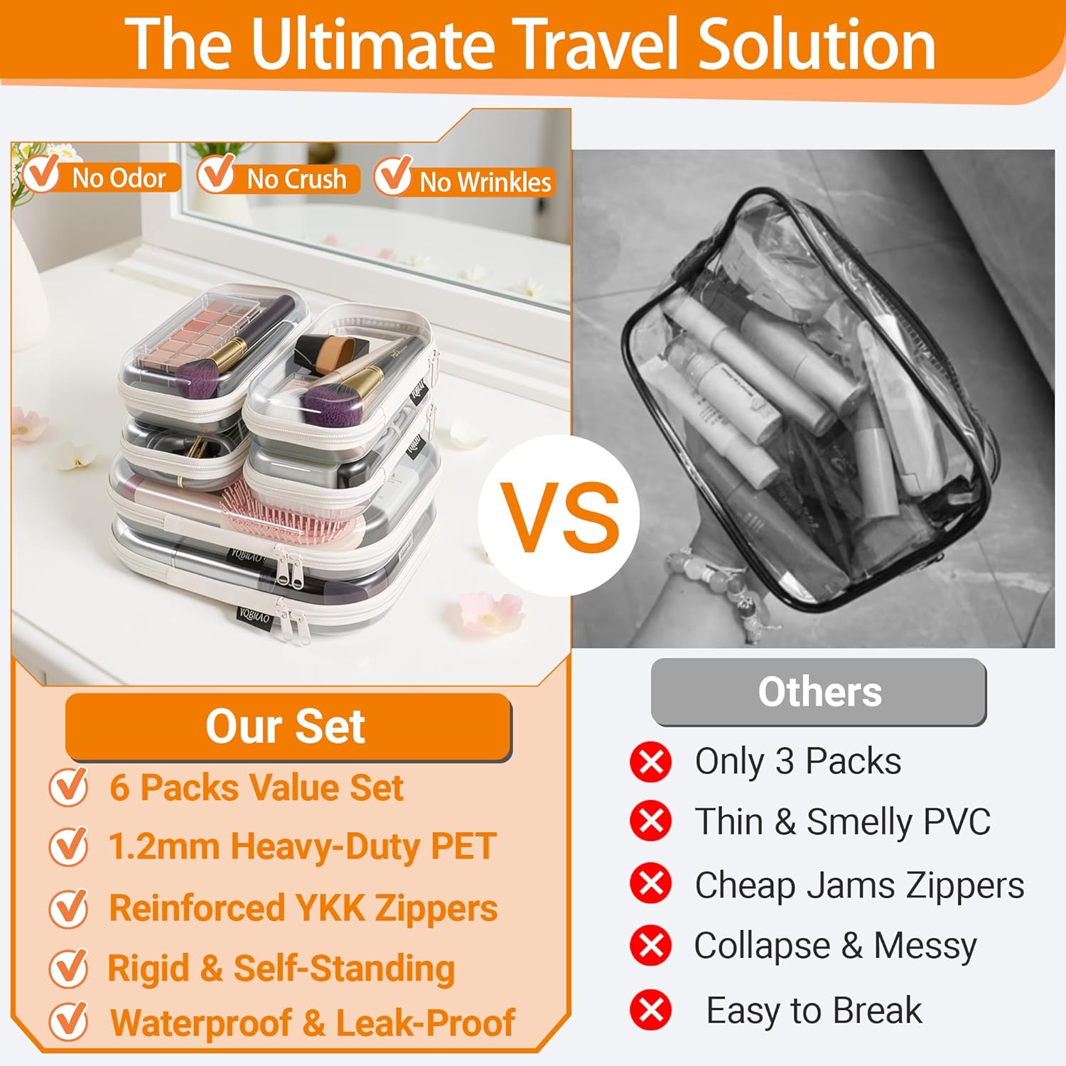 6 Pack Clear Hard Shell Zipper Case (4 Small & 2 Medium), Hard Plastic Organizer Pouches for Travel, Small Items, Makeup, Electronics & Art Supplies - Crush-Resistant & Waterproof Storage - Image 2