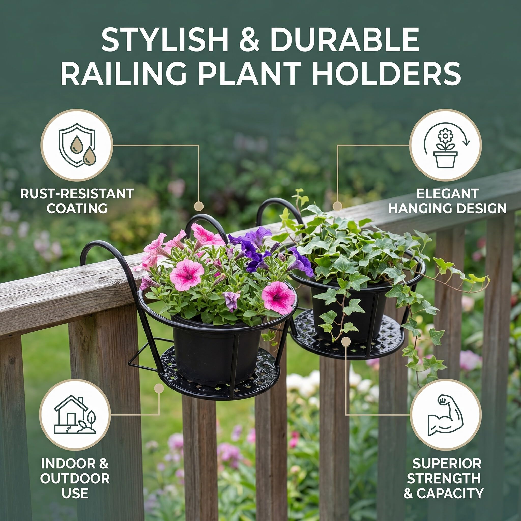Panier de Jardinières Suspendu 2 Pièces, Cintre de Fleurs D'intérieur Extérieur, Support Mural de Pot, Support de Pot de Fleur en Fer, Cintre Polyvalent, pour Patio/Balcon/Porche