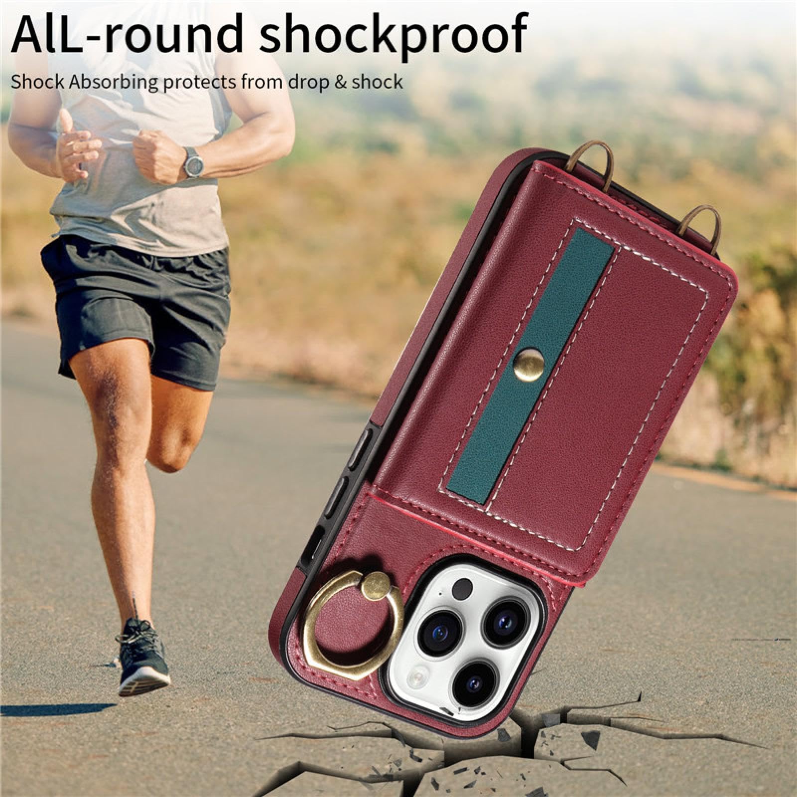 Do Samsung S24 Plus Luksusowy Pierścień Skórzany Portfel Crossbody Etui na Karty Telefony Smycz Klapka (Do Samsung S24 Plus/Czerwony)