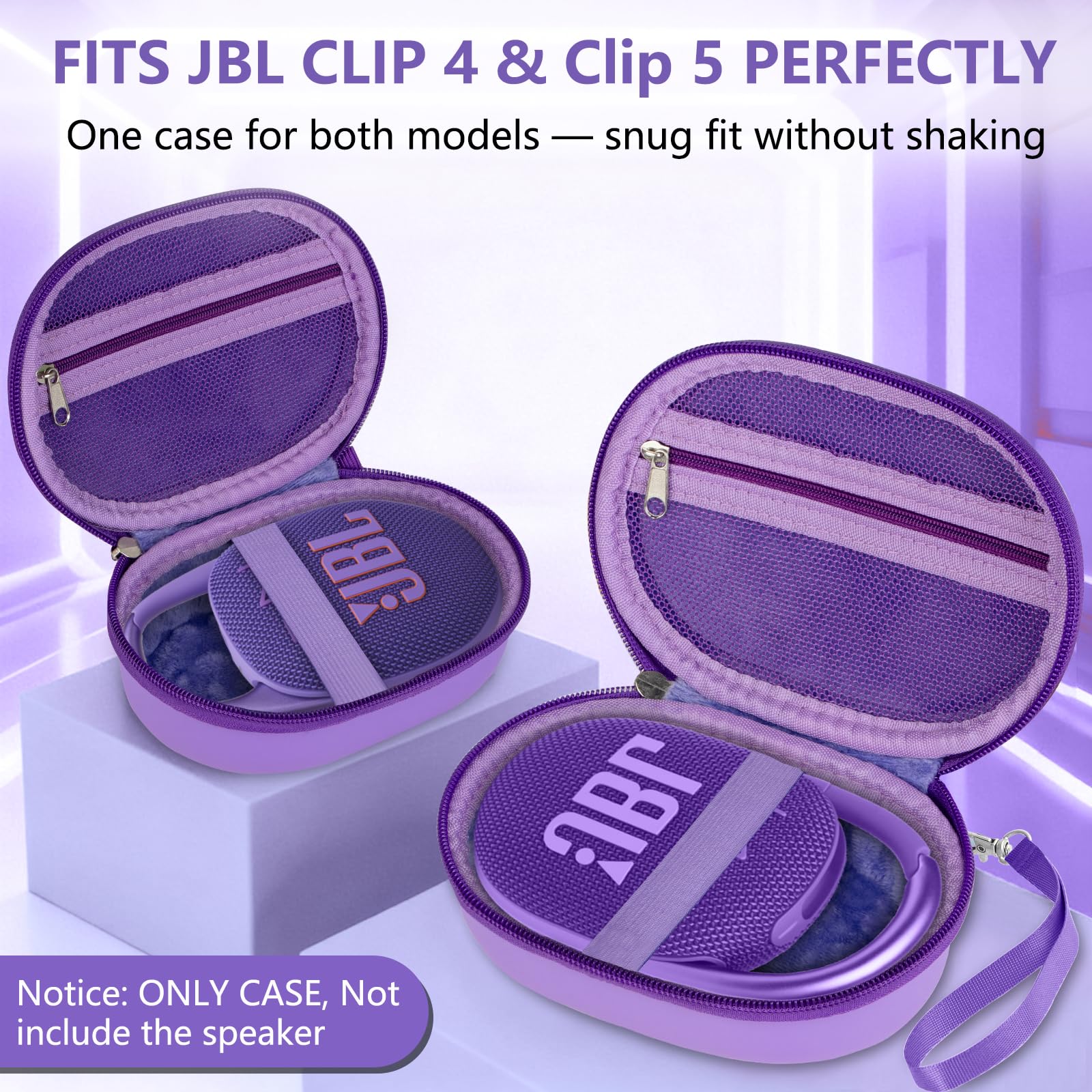 Hoarecal Tragbare EVA-Hartschale für JBL Clip 5 & Clip 4, wasserdichte und staubdichte Mini-Bluetooth-Lautsprecher-Tragetasche mit Gurt für Zuhause, Outdoor und Reisen (lila) – nur Box