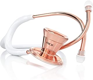 MDF Rose Gold ProCardial Cardiology Stethoscope, Stainless Steel, Adult, Dual Head, White Tube, Rose Gold Chestpiece-Heads...