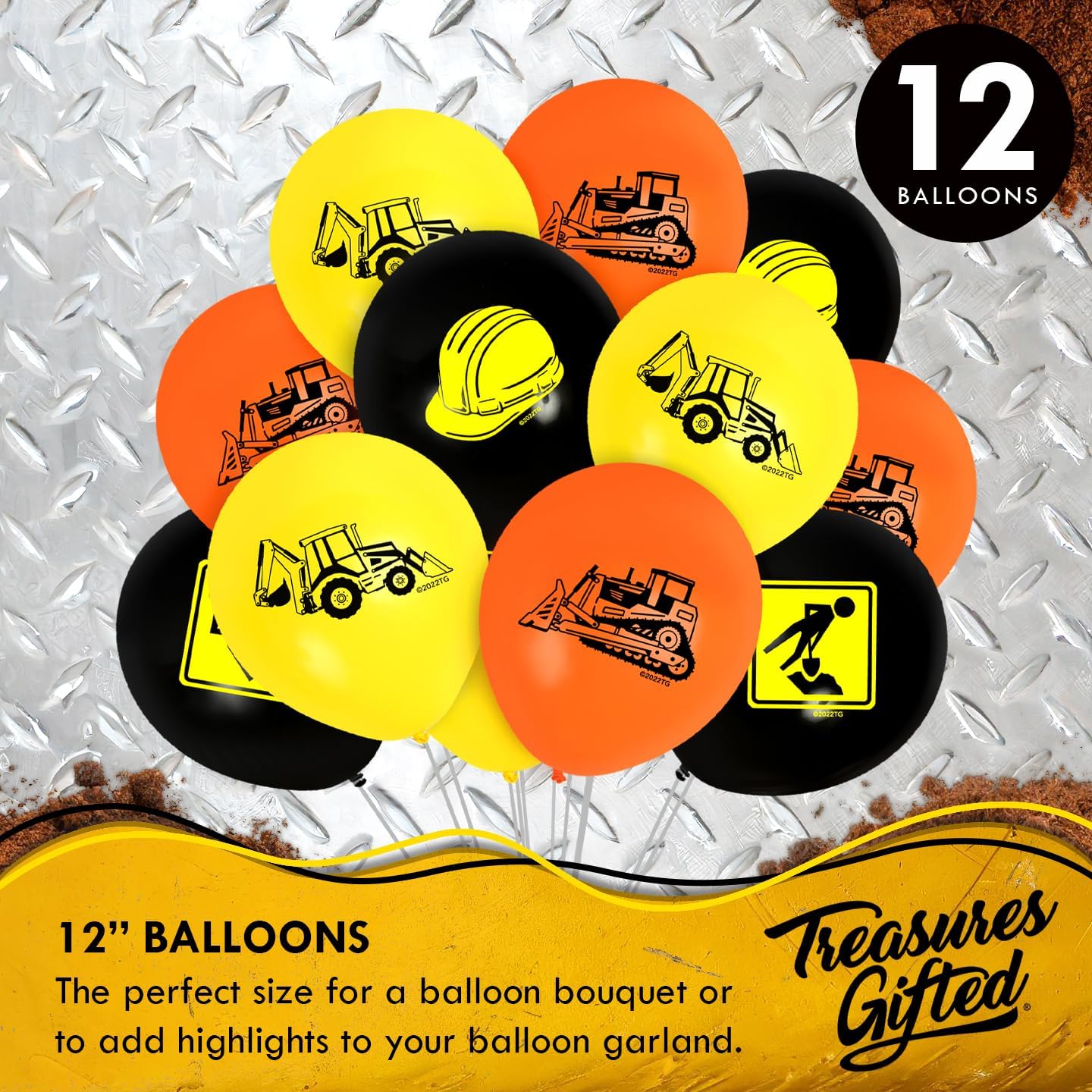 Treasures Gifted Construction Party Decorations - Serves 16 Guests - Ultimate Set Construction Birthday Party Supplies - Construction Banner, Plates, Napkins, Cake Topper