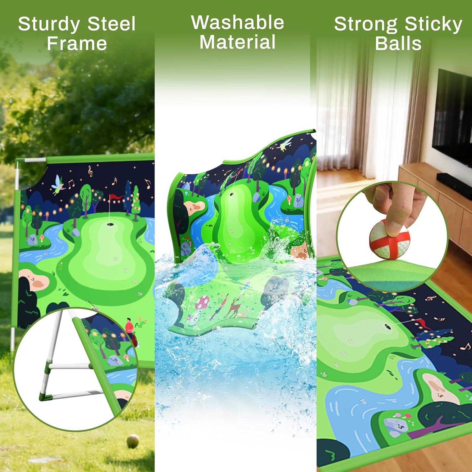Owine Golf Chipping Game, Golf Game Mat Set, Double Sided Hitting Mat, 20 Sticky Balls & More Accessories, Indoor Outdoor Home Backyard Practice Set for Adults Family Friends Sport Birthday Gift