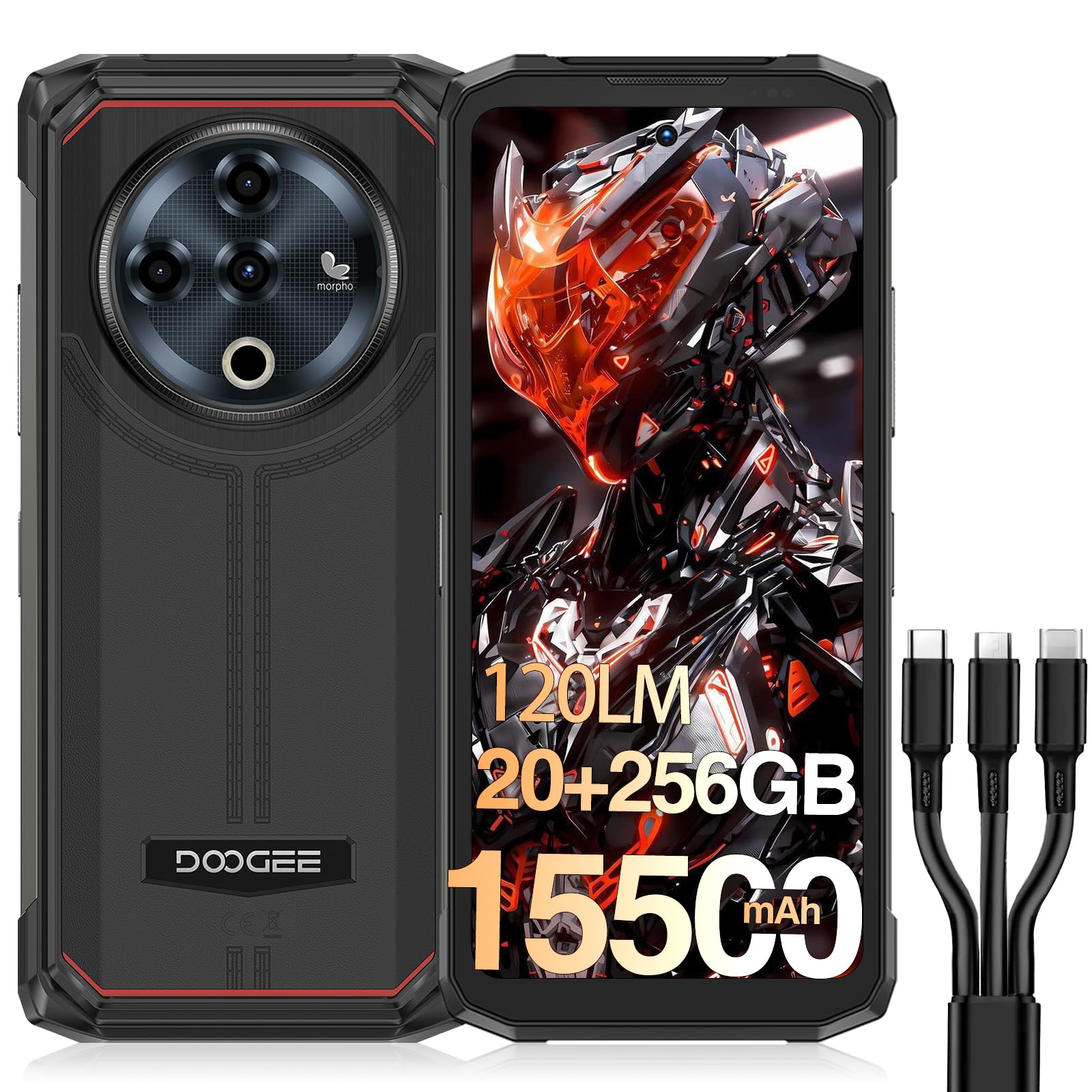 Sponsored Ad – DOOGEE Fire 6 Power Rugged Smartphone, 120LM Dual Light Flashlight, 15500mAh/33W, Rugged Android Phone, 20GB+256GB/2TB, 50MP, 3 Cards Slots, 4G Unlocked Mobile Phones, Waterproof Phone, 18W OTG/NFC