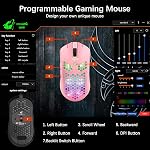 Souris de jeu avec Shell Honeycomb léger, câble ultra-léger26 RGB Mice rétroéclairée avec 7 Conducteur programmable de boutons,PAW 3325 12000 DPI Souris pour PC Gamers et Xbox et PS4 Utilisateurs(Pink)