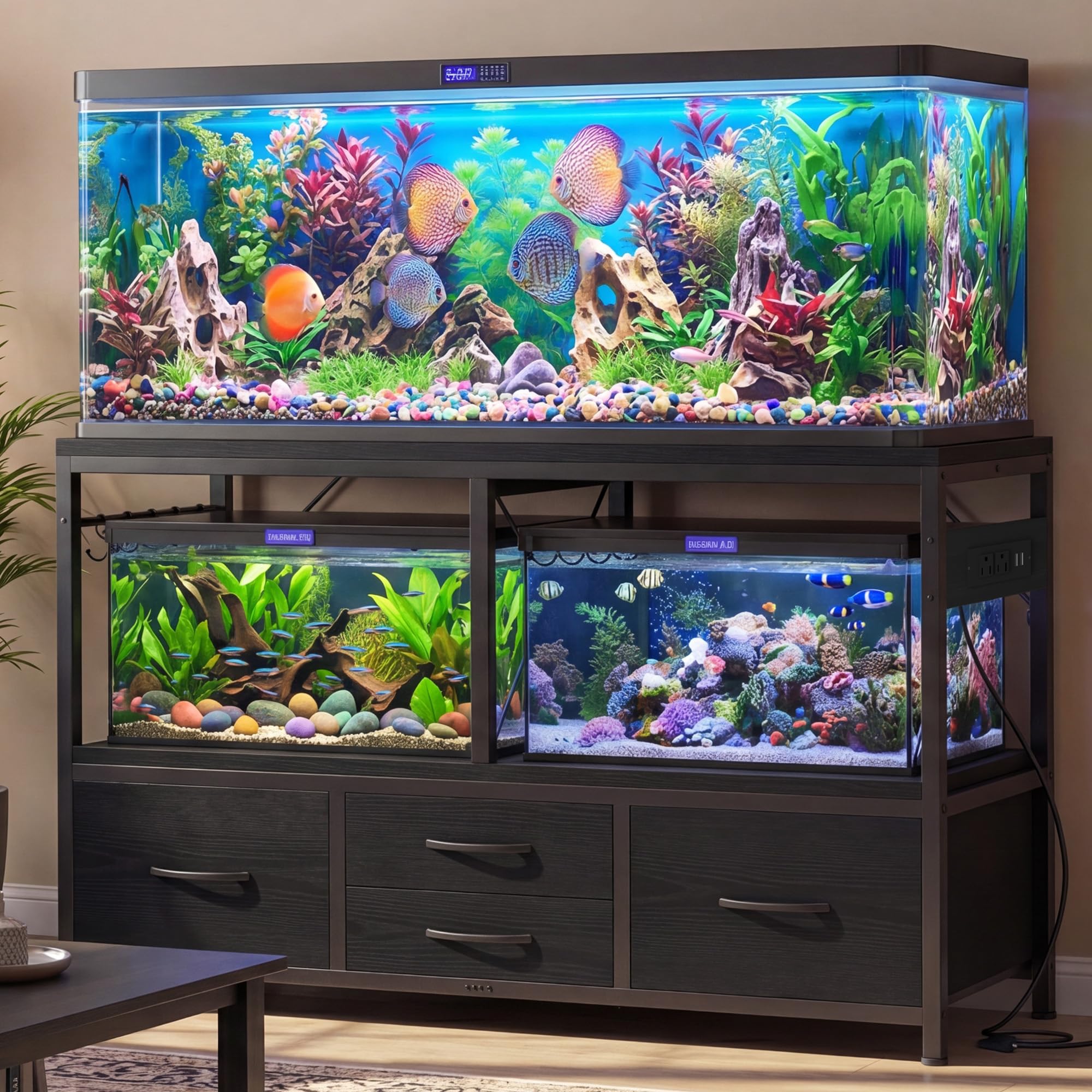 Heybly Heavy Duty Metal Aquarium Stand with Drawer and Outlet