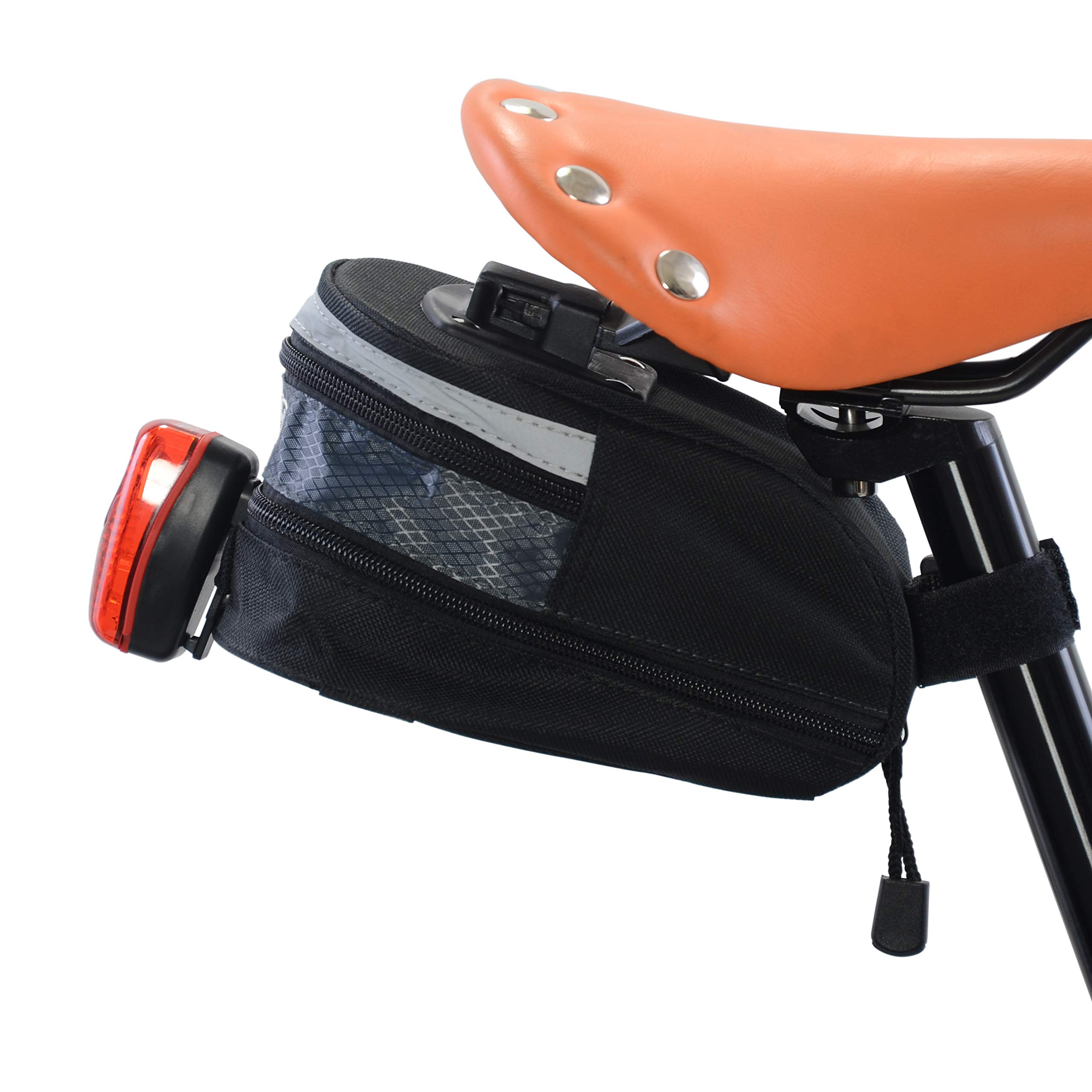 M-WAVE Borsa Sottosella Clip-On Nera: Espandibile Con Cerniera, Attacco Per Luce E Cinghie Elastiche, Nastro Riflettente