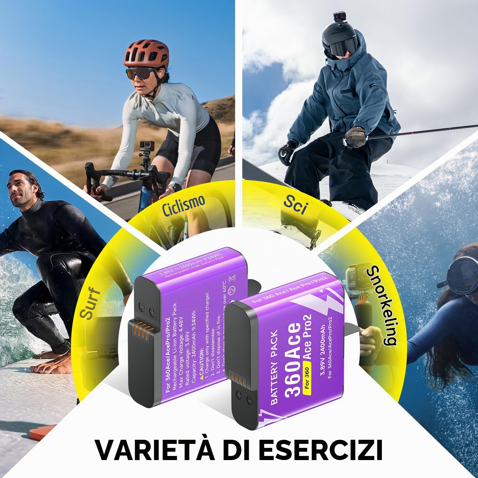 CITYORK [Confezione da 1] Batteria di ricambio da 2400 mAh per Insta 360 Ace / 360 Ace Pro/360 Ace Pro 2 Batteria per fotocamera, Kit batteria ricaricabile Accessori per fotocamera sportiva
