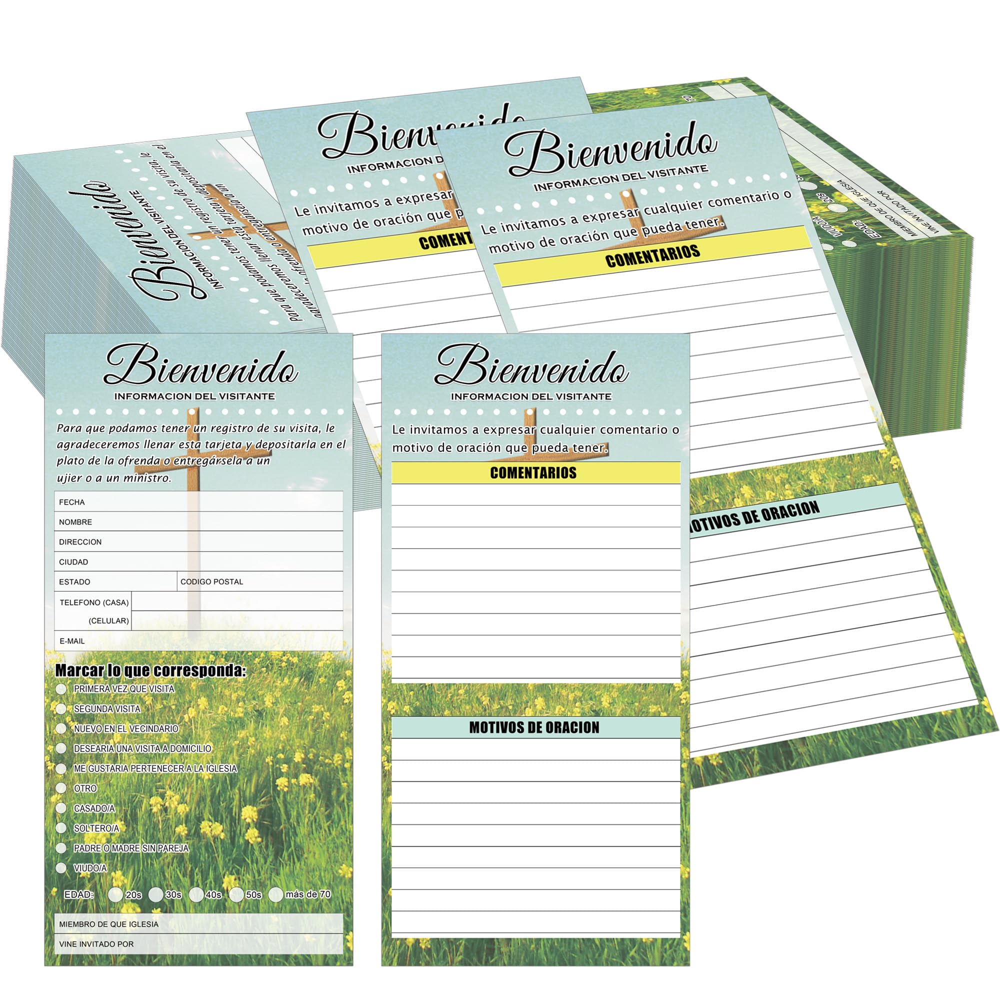 Spanish Church Visitor Cards 100Pcs Greenery Church Welcome Postcard Spanish Guest Card 3.7x7.7 Inch Visitors and Prayer Request Note Cards Church Decor for Church Greeting Praying (Green)