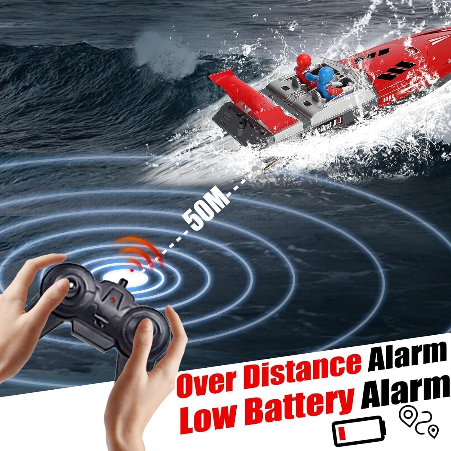Barco teledirigido de 2,4 GHz, barco teledirigido de 20 km/h con 2 baterías de litio, lancha eléctrica impermeable, barco de control remoto para piscina, estanque, juguete acuático, regalo
