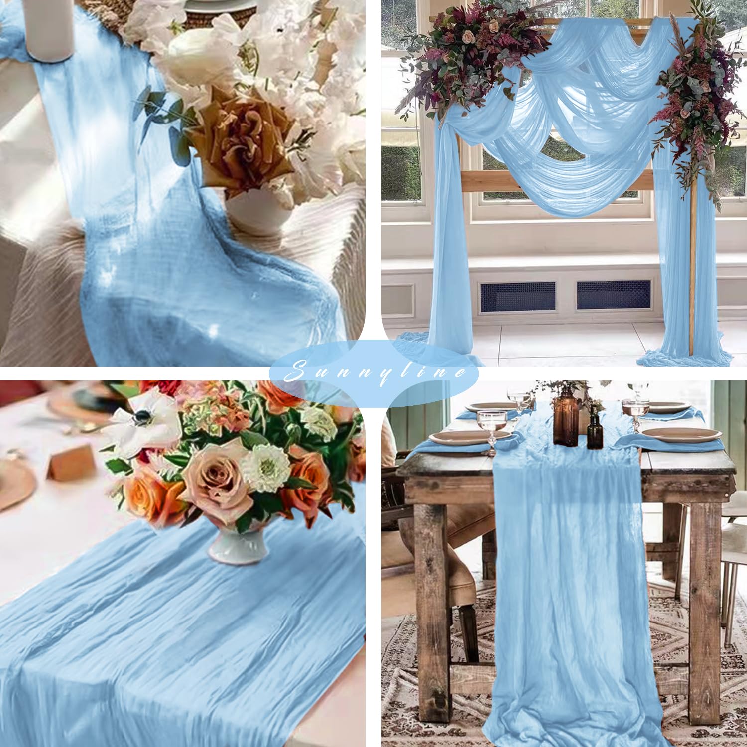 Seihtuch-Tischläufer 3 M – Für Hochzeit, Geburtstag, Party, Weiß