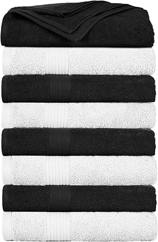 Ample Decor Juego de 8 toallas de baño de 600 GSM, 100% algodón, absorbentes, suaves, de alta calidad, lavables a máquina, certificado Oeko Tex,