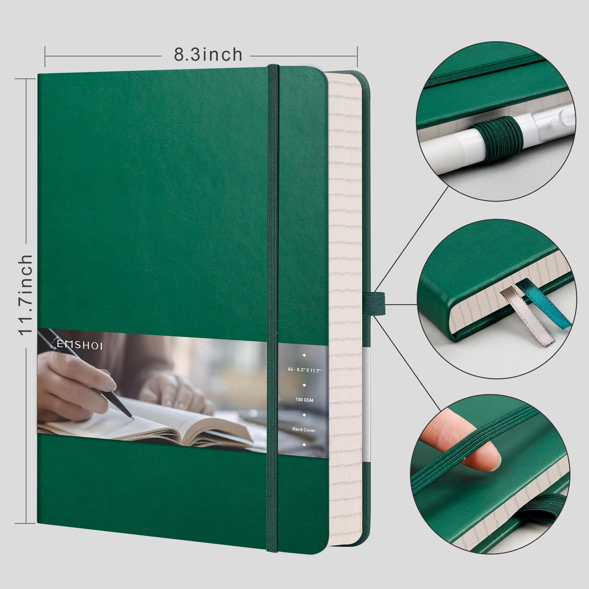 EMSHOI Carnet de notes en papier graphique à couverture rigide de 21,6 x 27,9 cm – Carnet à grille quadrillée – Papier épais de 100 g/m² – Grand journal A4 en cuir pour homme et femme – Pour le