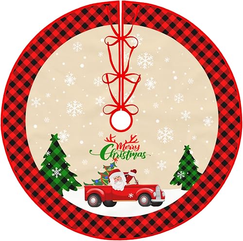 Falda de árbol de Navidad a cuadros de búfalo de 36 pulgadas, tapete rojo para árbol de Navidad, falda de Navidad roja y negra, árbol de Navidad con