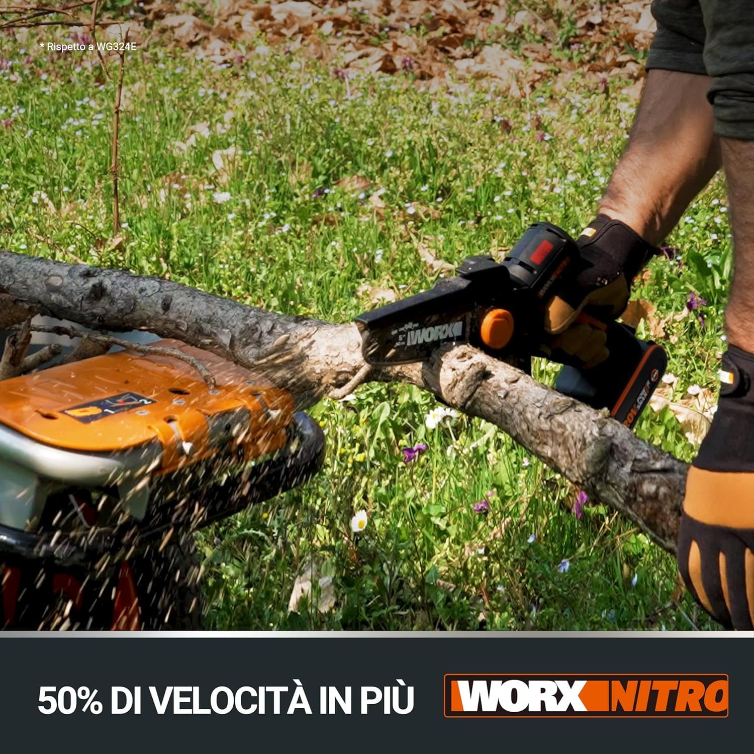 WORX 18V (20V MAX) Mini Motosega a Batteria, Elettrica Motosega senza Fili, Leggera e Portatile, PowerShare, 1 Batteria, 1 Caricabatterie, Barra da 12 cm, WG324E.1