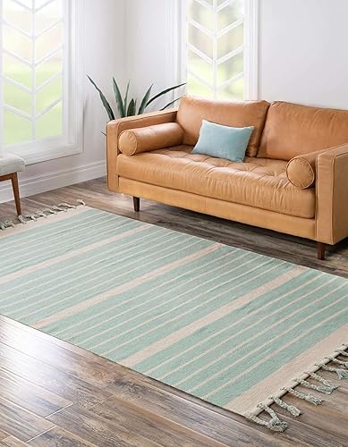 Miniatura 10 de Unique Loom Chindi Cotton Collection - Alfombra de área - Sophie (7 pies 1 pulgada cuadrada, color blanco y aguamarina)