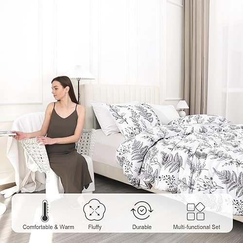 Miniatura 2 de PHF Juego de edredón de 7 piezas tamaño Queen, ultra suave, edredón y sábanas en una bolsa, juego de ropa de cama botánica reversible que incluye