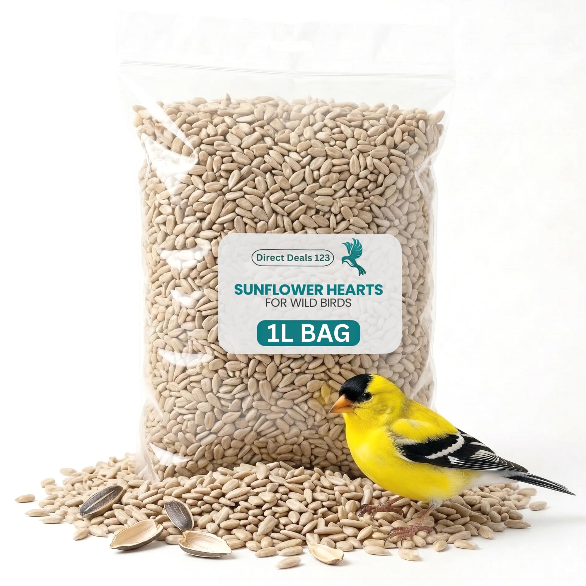 1L Sunflower Hearts for Wild Birds Food - No Mess Husk Free Bird Feed