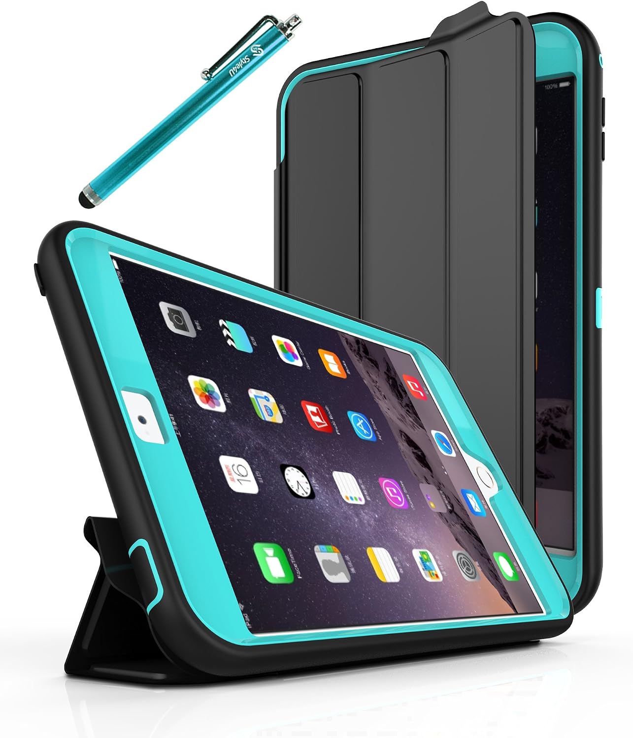 iPad Mini 4 Case, Style4U Slim Fit Dual Layer Hybrid Armor Protective Case Cover for Apple iPad Mini 4 with 1 Stylus [Blue]