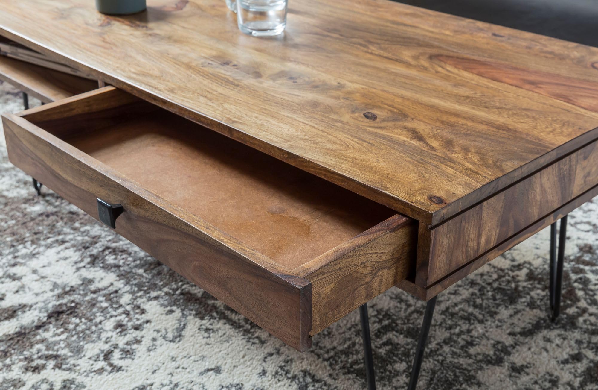 Medina Industriële Salontafel - Houten Woonkamertafel - Sheesham Hout 63 X 39 X 63 Cm